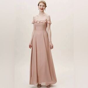 BHLDN Macau Ruffle Sleeve Apricot Bridesmaid Dress Pink Size 4 NEW NWT